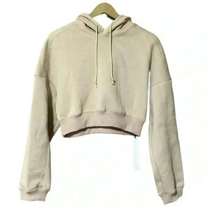Lattelier Milestone Crop Hoodie M Latte Neutral Extra Long Sleeves Pullover NWT